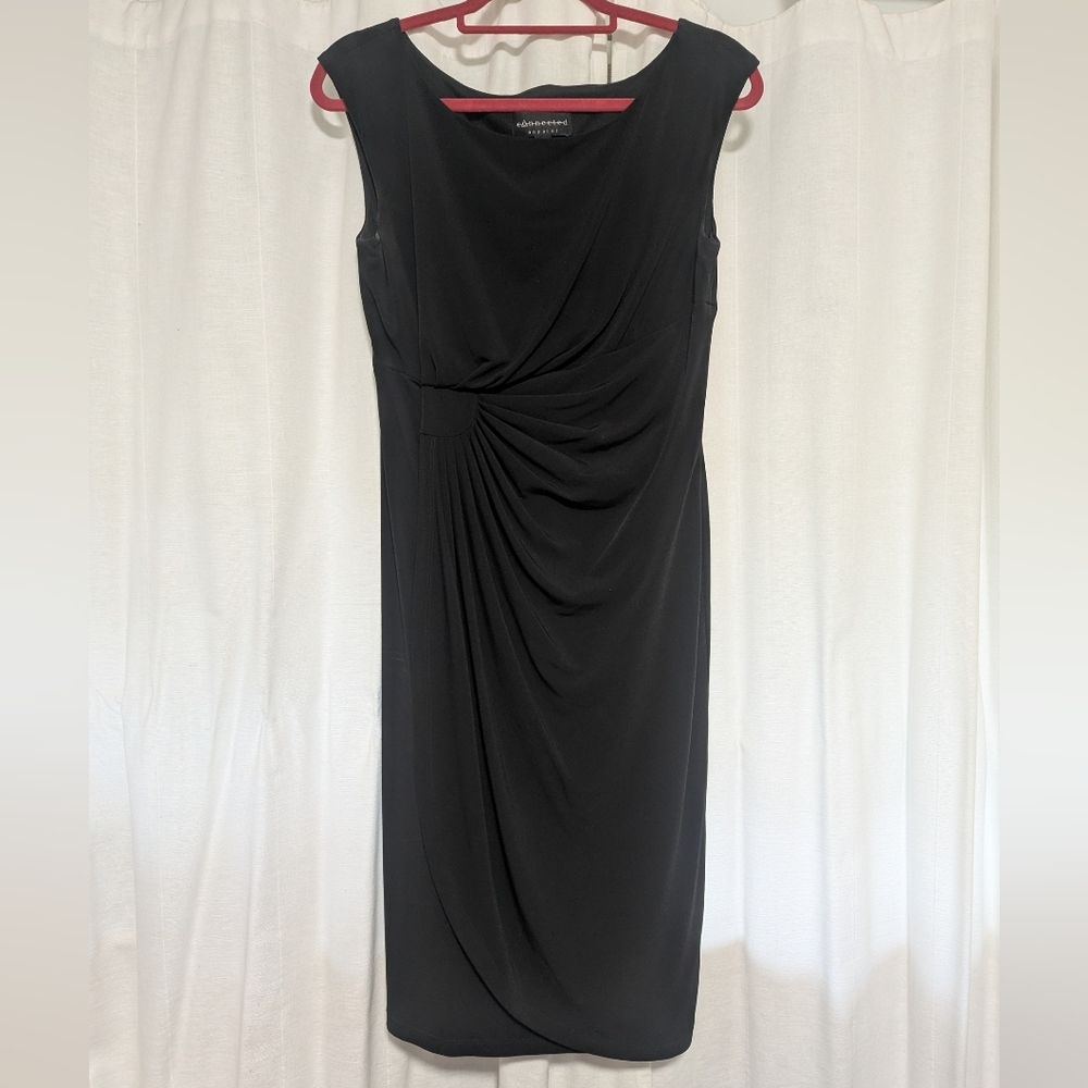 Connected Apparel | Black Draped Midi Dress